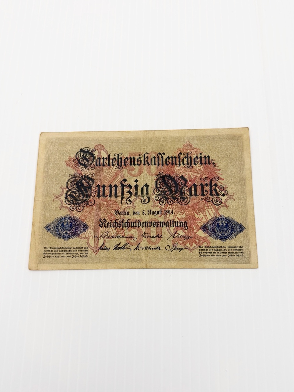 Vintage 1914 Germany WW1 50 Mark German Currency Bank Note Money